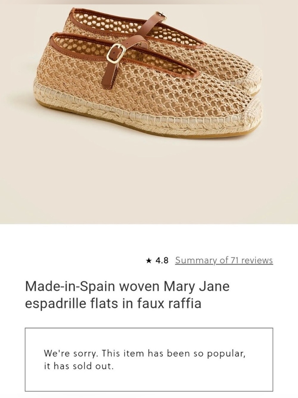 J. Crew Woven Raffia Mary Jane Espadrille Flats - Size 9